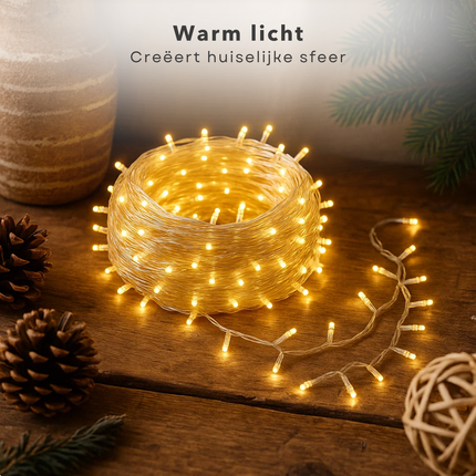 Cheqo® LED Verlichting - 40 LED Lampjes - Warm Wit - Lichtfuncties - Timer Functie - Kerstboomverlichting Transparant Snoer - Binnen En Buiten - IP44 Adapter - Kerstverlichting - Lichtslinger - Sfeerverlichting - Kerstlampjes