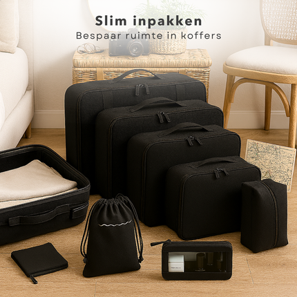 Cheqo® Packing Cubes - Koffer Organizer Set - Reisorganizers - Set Van 8 - Licht Van Gewicht - Polyester Materiaal - Schoenentas - Toilettas - Verschillende Maten Reistasjes - Bagage Organizers - Travel Cubes - Reis Accessoires