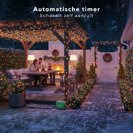 Cheqo® Kerstboomverlichting Multicolor - Kerstverlichting Met Timer - Binnen En Buiten Gebruik - IP44 - 8 Lichtfuncties - Zwart Snoer - Geheugenfunctie - Kerstlampjes - Kerstboom Verlichting - Kerstdecoratie - 15 meter