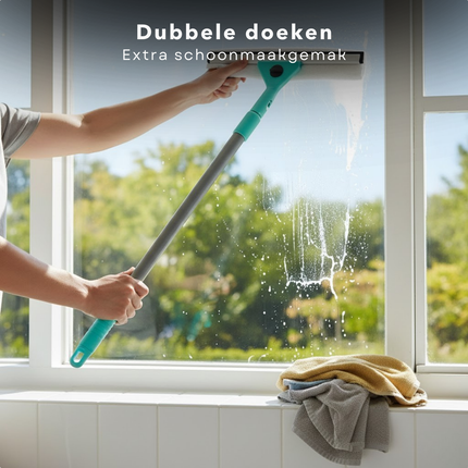 Cheqo® Raamwisser Set - Ramenwas Set - Glazenwasser Set - Raamreinigingsset - Raamwisser met Telescoopsteel - Telescoop Raamwisser - Raamtrekker Set - Raamtrekker met Telescoopsteel - Inwasser Set