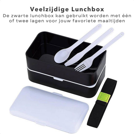 Cheqo® Kunststof Lunchbox - 2-laags - Met Bestek - Vaatwasmachinebestendig - Inclusief Sluitband - Onderweg Eten -  Bewaarbakjes - Meal Prep Bakje - Vershouddoos - Voedselcontainer - Vaatwasserbestendig - 1.2L Broodtrommels