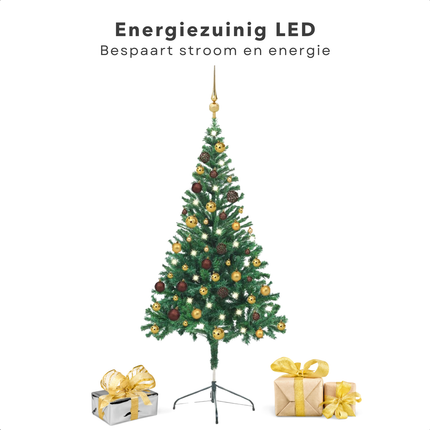 Cheqo® Kerstboom - Kunstkerstboom 150 cm - Met LED-verlichting en Kerstballen - PVC - USB-aansluiting