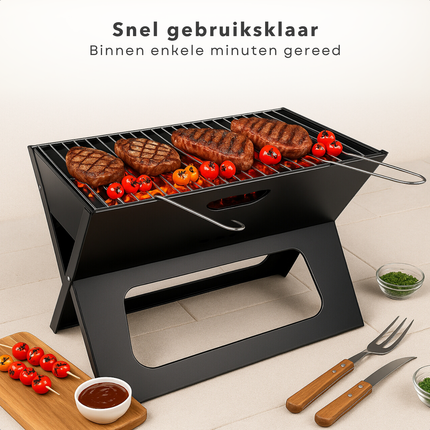Cheqo® Draagbare Houtskoolbarbecue - Tafelbarbecue - Tafel BBQ Houtskool Barbecue Draagbaar - Camping BBQ - Staal