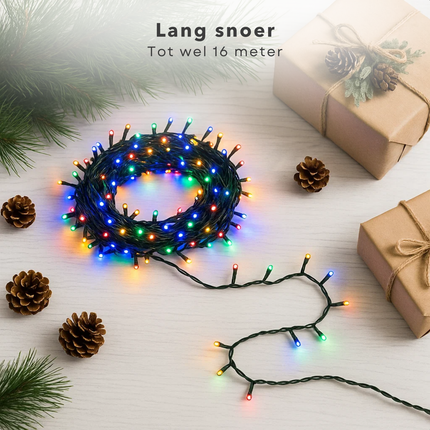 Cheqo® Microcluster Kerstverlichting - Kerstlampjes - Kerstboomverlichting  - 800 LED - 16 Meter - Multicolor Verlichting - Kerstboomverlichting - Binnen en Buiten - 8 Lichtfuncties - Timer Functie - Geheugen - IP44 Adapter