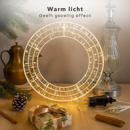 Cheqo® Verlichte Kerstkrans - LED Kerstkrans - Kerstkrans Met Verlichting - Warm Wit LED - Binnen En Buiten - Deurkrans Met LED - Kerstdecoratie - Sfeervol Licht - Energiezuinig - Timerfunctie - 480 LED-Lampjes - 38 Cm Diameter