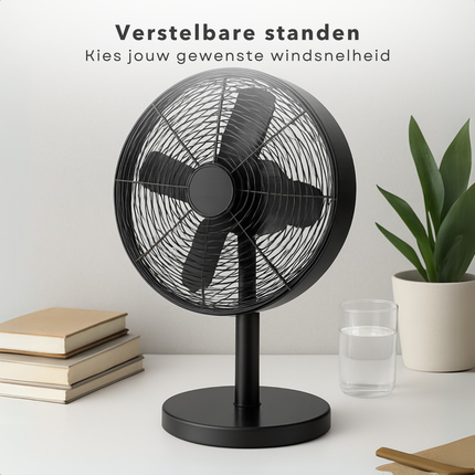 Cheqo® Tafelventilator Zwart - Ventilator 30cm - Tafel Ventilator Zwart - Oscillerende Functie - 3 Snelheden