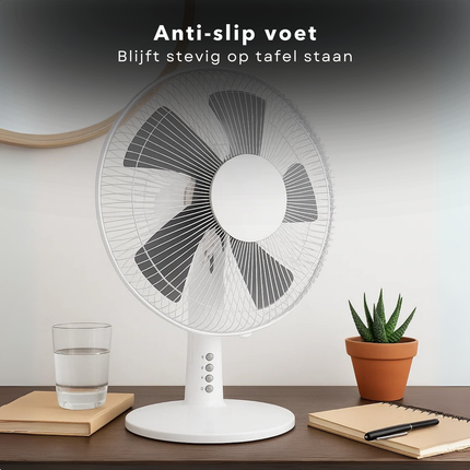 Cheqo® Tafelventilator 30 cm – 3 Snelheden – Oscillerend & Kantelbaar – 40 Watt – Geruisloos – Ronde Voet met Anti-Slip – Slank Design – Draagbaar – Afneembare Grill – Ventilator voor Thuis & Bureau – Stil & Eyecatcher