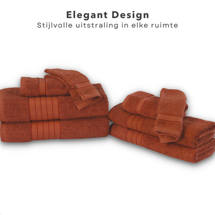 Cheqo® Handdoeken Set - Set van 8 Stuks - Terracotta/Bruin - Verschillende Maten - 100% Katoen - 500 gr/m2 - Handdoek - Hotel Kwaliteit - Handdoek Badkamer - Zware Kwaliteit - Luxe Uitvoering - Extra Zacht & Stevig - Handdoekenset - Badhanddoeken Handdoeken