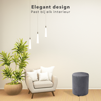 Cheqo® Poef Fluweel Grijs - Poefje - Bijzettafel - Voetenbankje - Stijlvolle Zitmeubel - Compact Design - Modern Interieur