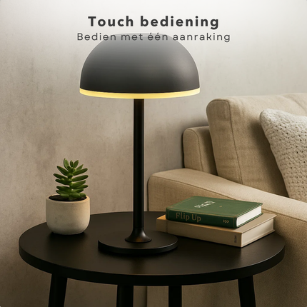 Cheqo® Dimbare Tafellamp - Usb Oplaadbaar - Zwart Metaal - 3 Kleur Modes - LED Warm Wit - Tafellamp Met Batterij - Tafel Lamp - Nachtlamp - Draagbare Lamp - Verstelbare Helderheid - Energiezuinige LED - Tafellamp Voor Bureau