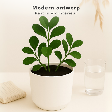 Cheqo® Bloempot Wit - Witte Plantenpot - Plantenbak - Kunststof 20x18 cm - Voor Binnen en Buiten - Ideaal voor Balkon
