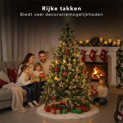 Cheqo® Kunstkerstboom 150 cm - 350 Takken - Sneeuw Kerstboom - Eenvoudige Montage - Herbruikbare Kerstboom - Duurzame Materialen - Flexibele Takken - Compacte Kerstboom - Milieuvriendelijke Kerstboom - Kunstboom Voor Kerst - Snel Opzetten