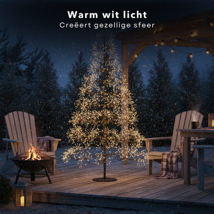 Cheqo® LED Kerstboom - Verlichte Kerstboom - Kerstverlichting Buiten - Lichtboom Tuin - Warm Wit Licht - Boom met LED-Lampjes - IP44 - Spatwaterdicht - Kerstboom Verlichting - Tuinverlichting Kerst - Zwart Frame - 150 cm