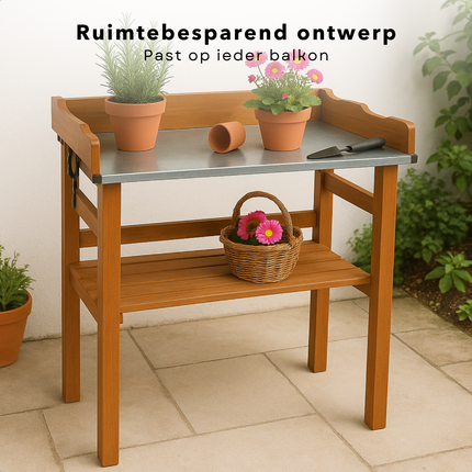 Cheqo® Oppottafel Hout - Tuinwerktafel - Plantentafel - Werktafel - Oppot Tafel met Verzinkt Werkblad - Werkbank Voor Tuin en Balkon