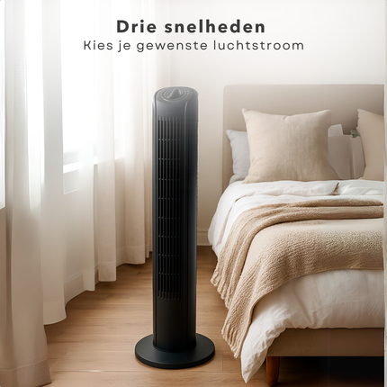 Cheqo® Torenventilator Zwart - Energiezuinig - Staande Ventilator 81 cm - Voor Slaapkamer - Fan - Airco Alternatief - Vloerventilator