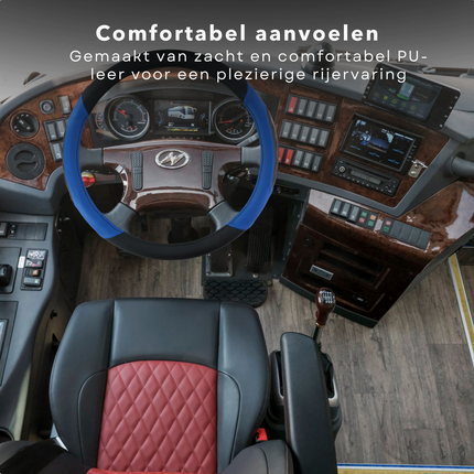 Cheqo® Stuurhoes Vrachtwagen PU Leder Blauw/Zwart 44-46cm - Verbeterde grip en stijlvolle bescherming voor je truckstuur Auto & Fiets