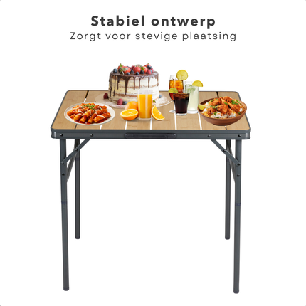 Cheqo® Klapbare Bamboe Campingtafel - Inklapbare Camping Tafel - Balkontafel - Tuintafel - Lichtgewicht en Opvouwbaar - Aluminium Frame