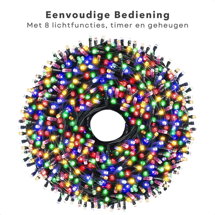 Cheqo® Kerstverlichting - Kerstboomverlichting - Kerstlampjes - 800 LED - 12M - Voor Binnen en Buiten - Timer - 8 Lichtfuncties - Lang Snoer - Multicolor - Clusterverlichting - Sfeerverlichting - Feestverlichting - Veelkleurig Kerstboomverlichting
