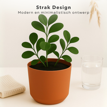 Cheqo® Bloempot Bruin - Bruine Plantenpot - Plantenbak - Kunststof 20x18 cm - Voor Binnen en Buiten - Ideaal voor Balkon