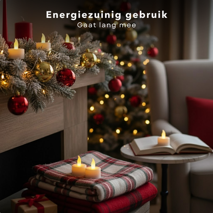 Cheqo® LED Theelichten Elektrisch - Flikkerend Warmwit Licht - Witte LED Kaarsen - Theelicht Set - Elektrische Waxinelichtjes - Decoratief Licht - Vervangbare Batterijen - Set Van 24 Waxine Lichtjes - Kaarsjes Elektrisch