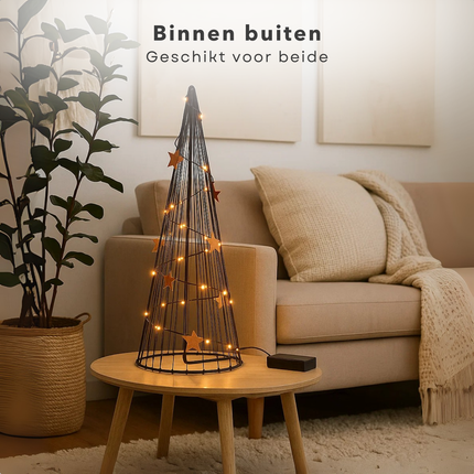Cheqo® LED Kerstdecoratie - Kegelvormige Kerstverlichting - Warm Witte Led's - Geschikt voor Binnen en Buiten - Moderne Kerstverlichting op Batterijen - Kerstboom LED - Kerstfiguur - Energiezuinige Kerstverlichting