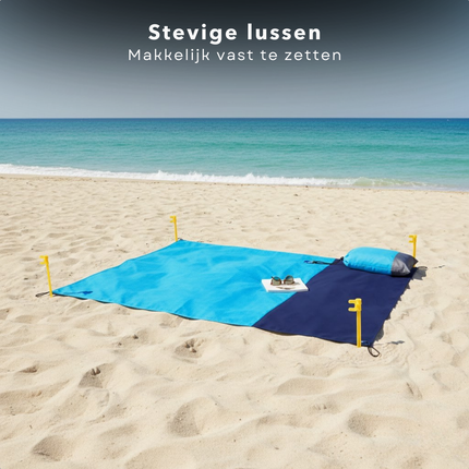 Cheqo® Strandmat - Strandkleed - Picknickkleed - Strandmat Opvouwbaar - Zandvrij Strandkleed - Strandmat Xxl - Waterdicht Strandkleed - Picknickdeken - Stranddeken - Strandmat Groot - Blauw Strandkleed