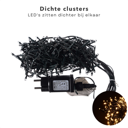Cheqo® Kerstverlichting - Kerstboomverlichting - Kerstlampjes - LED Clusterverlichting - Warm Wit - 192 LED - 1.4M - Timer - IP44 Buiten