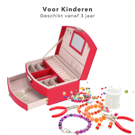 Cheqo® Roze Juwelendoos - Sieradendoos - Sieradenbox voor Kinderen - Sieradenhouder - Sieraden Organizer - Met Spiegel en Lade