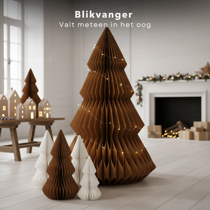 Cheqo® Decoratieve Kerstboom - Papieren Kerstboom - Bruine Kerstboom - Kerstboom Design - Unieke Kerstdecoratie - Vouwbare Kerstboom - Milieuvriendelijke Kerstboom - Kerstboom Voor Binnen - Stijlvolle Kerstdecoratie