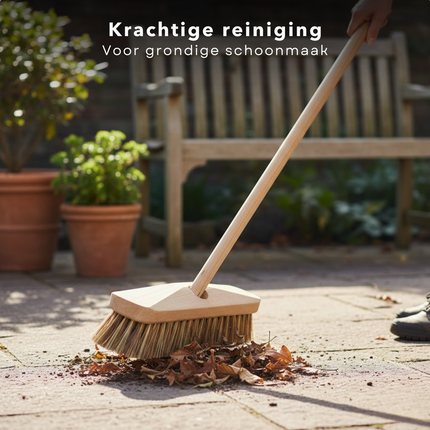 Cheqo® Luiwagen - Schrobbezem - Schrobborstel - Schrobber - Luiwagen Borstel - Schrobbeze - Schrobborstel Zonder Steel - Houten Luiwagen - Houten Schrobborstel - Bruine Luiwagen - Vloer Schrobborstel