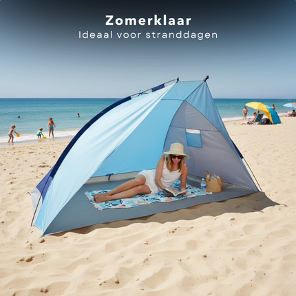 Cheqo® Strandtent - Beach Shelter - Beach Tent - Strand Shelter - Strandtenten - Pop Up Strandtent - Pop Up Beach Tent - Strandtent Pop Up - Strandtent 2 Persoons - Strandtent voor 2 Personen - Blauwe Strandtent