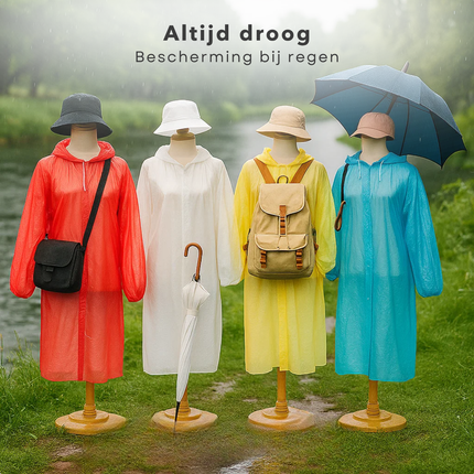 Cheqo® Transparante Poncho - Poncho Voor Volwassenen - Kunststof Poncho - Festival Poncho - Regenponcho - Waterdichte Poncho - Regen Poncho Festival - Willekeurige Kleur Poncho - Poncho Multicolor - Regenponcho Volwassenen