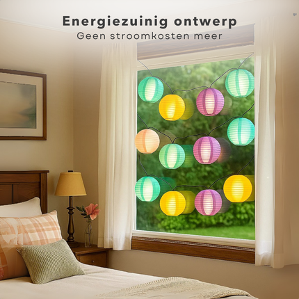 Cheqo® Solar Lampionnen Slinger - LED Lampionnen - Tuinverlichting Op Zonne-Energie - Buitenverlichting Lichtslinger - Kleurrijke Lampionnetjes - Solar Lichtsnoer - Sfeerverlichting Buiten - Zonnepaneel Verlichting - Feestverlichting Tuin