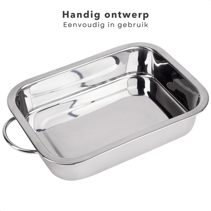 Cheqo® Diepe Ovenschaal RVS - Braadslee - Lasagneschaal - Grote Bakvorm 32x23cm - Bakvorm met Handgrepen - Roestvrijstalen Bakvorm - 4 Liter Inhoud - Geschikt voor Oven en Koelkast - Vaatwasserbestendig