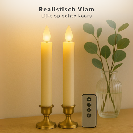 Cheqo® LED Kaarsen Set - Ivoor - LED Dinerkaarsen Met Afstandsbediening - Sfeerverlichting - Veilig en Stijlvol