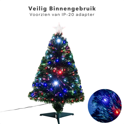 Cheqo® Kunstkerstboom 90 cm - Kerstboom met Kerstlampjes - Kerstboom met Lampjes - Fiber Optic Verlichting - Multicolor LED - Voor Binnengebruik