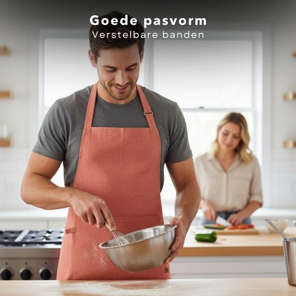 Cheqo® Keukenschort Koraal - Kookschort Koraal - Schort Koraal - Keukenschort Verstelbaar - Kookschort Verstelbaar - Schort Koken - Schort Keuken - Kookschort Keuken