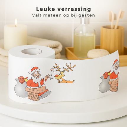 Cheqo® Kerst Toiletpapier - WC Rol Kerst - Grappige Kerst Print - 3 Rollen Toiletpapier - Feestelijk Kerstmotief - Kerstman Papier - Wegwerppapier - Badkamer Decoratie - Kerstfeest Accessoires - Grappige Papieren Rol