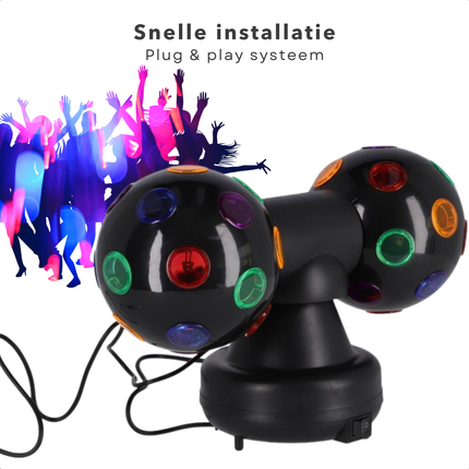 Cheqo® Dubbele Discobal Zwart - Discobol Feestverlichting - 10 cm LED - Draaiende Party Lamp