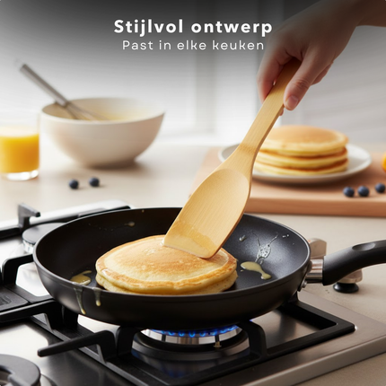 Cheqo® Bamboe Spatelset - 3-Delig - Keukenaccessoires - Duurzame Spatels - Milieuvriendelijk - Kookgerei Set - Hittebestendig - Lichtgewicht Ontwerp - Natuurlijke Uitstraling - Spatels Voor Koken - Bamboe Keukengerei