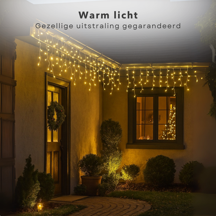 Cheqo® Ijspegel Verlichting - Ijspegelverlichting - Kerstverlichting - Kerstlampjes - Lichtnet - Lichtslinger - Warm Wit - Transparant Snoer - 180 LED - Lichtgordijn - 6M - Binnen En Buiten - IP44 - Kerstverlichting - Energiezuinig