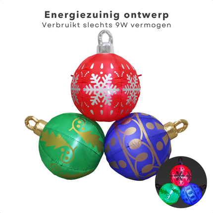 Cheqo® Opblaasbare Kerstballen XL - Kerstballen Verlicht - LED Kerstverluchting - Kerstdecoratie Set van 3