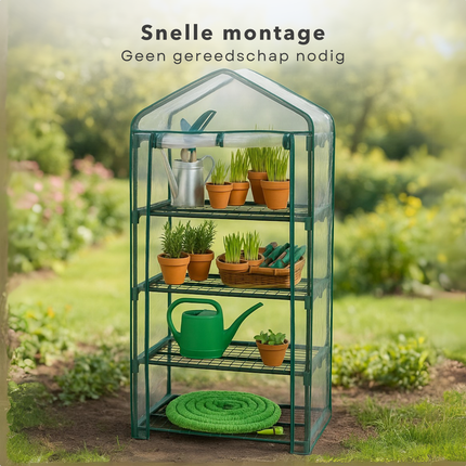 Cheqo® Mini Kas 4 Lagen - Kweekkas met Opbergruimte - Compacte Tuinkas voor Groente Kweken - Foliekas - Moestuin - Weerbestendige Plantenkas - Kweekkas