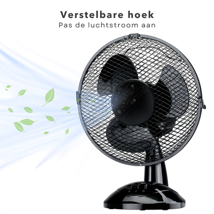 Cheqo® Tafelventilator Ventilator - Airco Alternatief - 23 cm - Zwart - Bureau Ventilator - Stijlvol Design