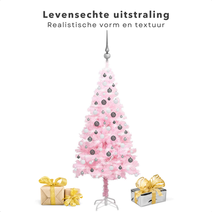 Cheqo® Roze Kerstboom - Kunstkerstboom 120 cm - Met LED-Verlichting en Kerstballen - PVC - Inclusief Standaard