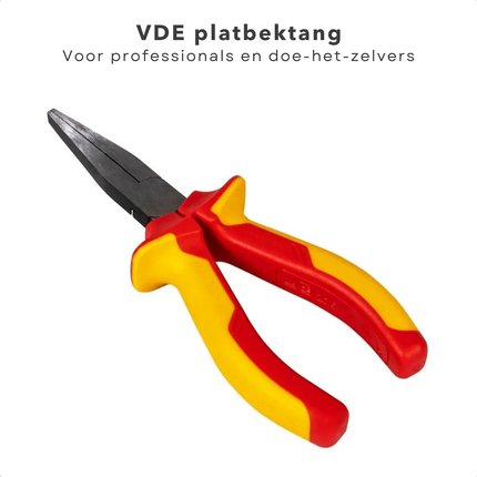 Cheqo® VDE platbektang (160mm) - Professionele kwaliteit - Voor werkzaamheden tot 1000V AC en 1500V DC - Ergonomische 2-componenten greep - Chroom Vanadium Staal - Veilig - Platte Tang - Elektra - Electro - Tang Combinatie tangen