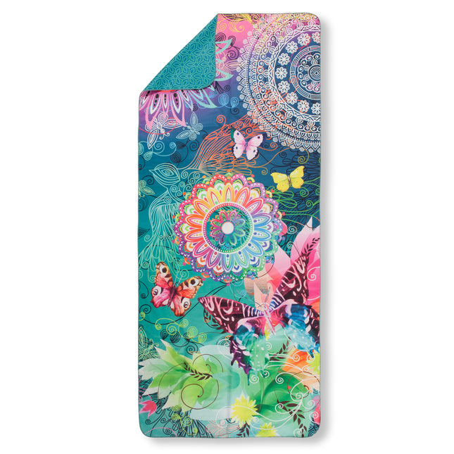 Strandlaken 75x180 cm - Mandala en Vlinders Print - Kleurrijk Polyvelvet - Voor Sport & Reizen