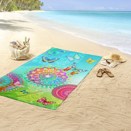Strandlaken 100x180 cm - Mandala en Vlinder Print - Multicolor - 1 Persoons - 100% Katoen