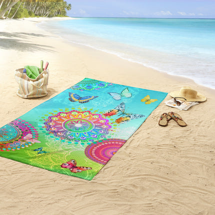 Strandlaken 100x180 cm - Mandala en Vlinder Print - Multicolor - 1 Persoons - 100% Katoen
