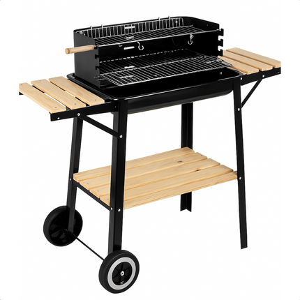 Cheqo® Barbecue Verrijdbaar - BBQ op Wielen - Houtskool BBQ - Buitenkeuken - 45x31cm - 6kg - Windscherm met Gleuven - 2 Wielen - Verstelbaar